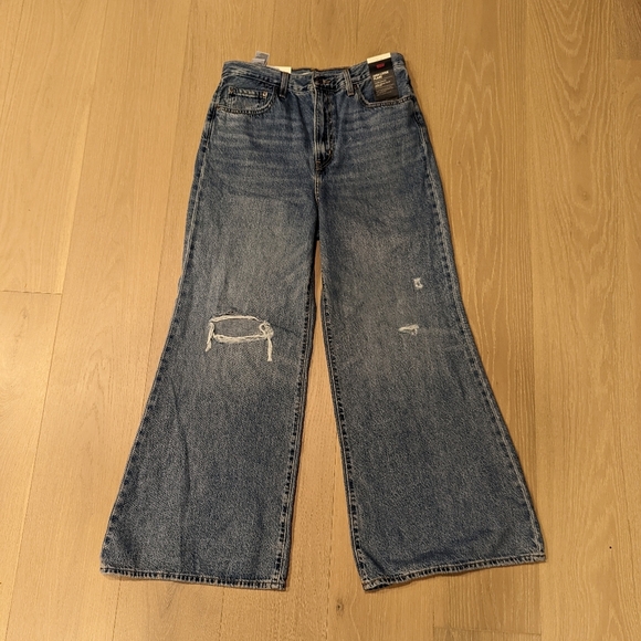 Women's Blue Jeans High Loose Flare - Picture 1 of 9